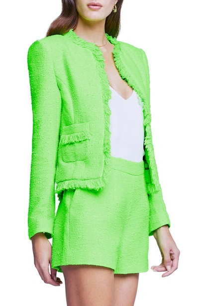 Shop L Agence Angelina Tweed Blazer In Lime Green