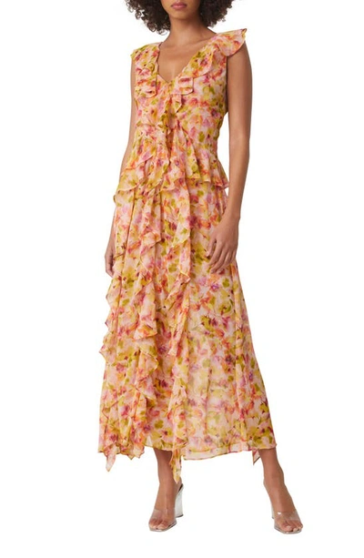 Shop Misa Claudita Floral Ruffle Maxi Dress In Golden Flora