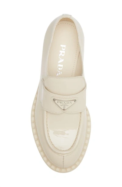 Shop Prada Triangle Logo Patent Leather Loafer In White
