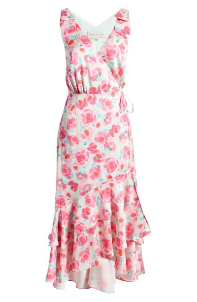 Shop Adelyn Rae Willow Floral Ruffle Handkerchief Hem Wrap Dress In Pink/ Mint