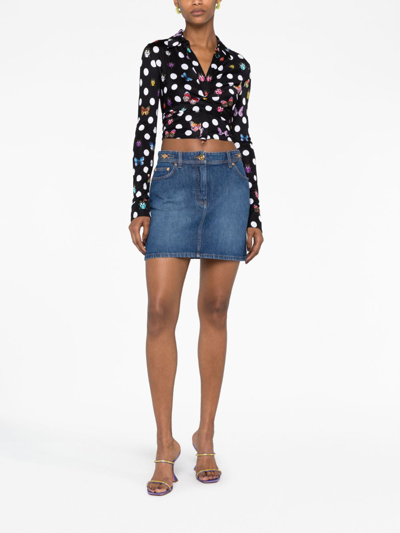 Versace Cotton Denim High Waist Mini Skirt In Blue