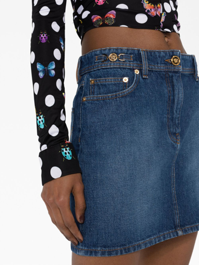 Versace Cotton Denim High Waist Mini Skirt In Blue