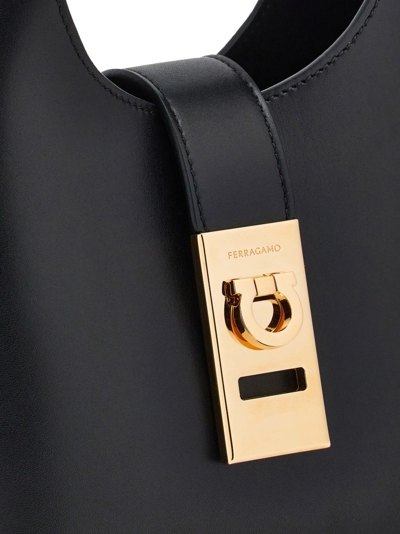 Ferragamo Mini Gancini-buckle Leather Hobo Bag In Black