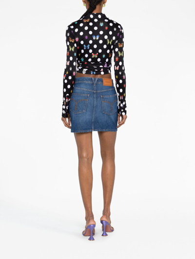 Versace Cotton Denim High Waist Mini Skirt In Blue