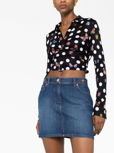 Versace Cotton Denim High Waist Mini Skirt In Blue