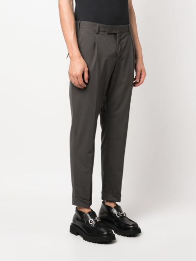 Shop Pt Torino Off-centre Fastening Virgin-wool Trousers In Grey