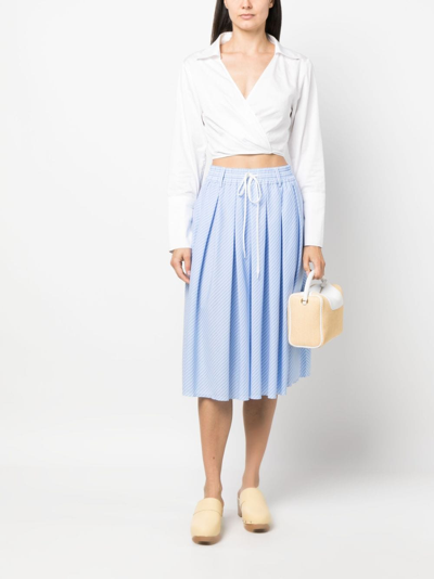 Shop Jejia Pinstripe-print Pleated Skirt In Blue