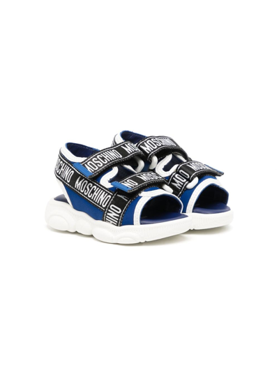 Shop Moschino Logo-print Touch-strap Sandals In Blue