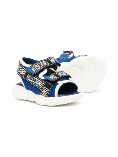 Shop Moschino Logo-print Touch-strap Sandals In Blue