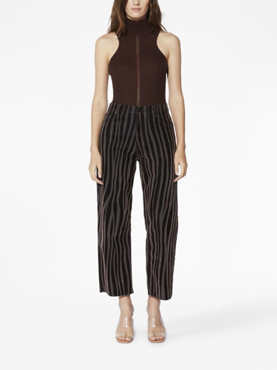 Shop Rta Striped Straight-leg Cropped Trousers In Black