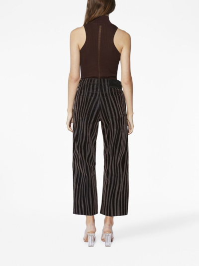 Shop Rta Striped Straight-leg Cropped Trousers In Black