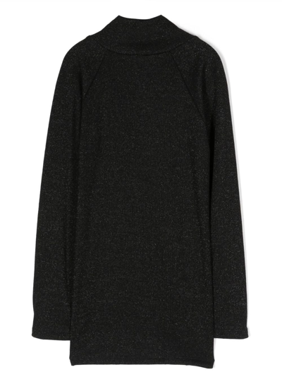 Monnalisa Cut-out Sparkle Long-sleeve Tunic In Black