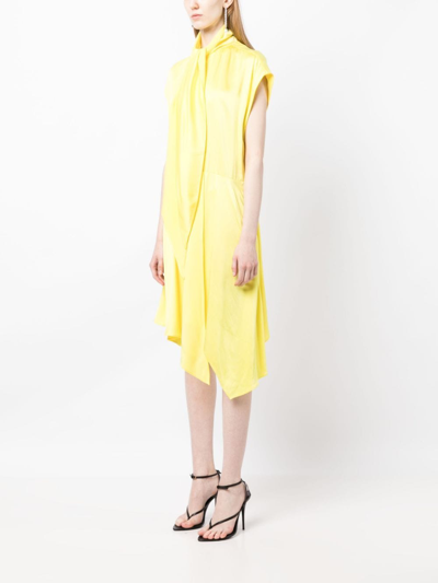Shop Stella Mccartney Asymmetric-hem Scarf-neckline Dress In Yellow