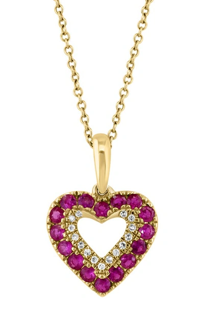 Shop Effy 14k Yellow Gold Diamond & Ruby Heart Pendant Necklace In Red