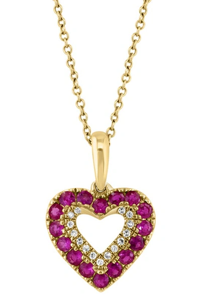 Effy 14k Yellow Gold Diamond & Ruby Heart Pendant Necklace In Red