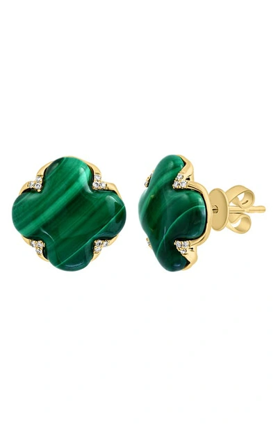 Effy 14k Yellow Gold Malachite & Diamond Clover Stud Earrings In Green