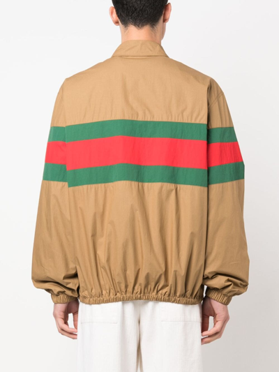 Shop Gucci Web-stripe Zip-up Shirt Jacket In Braun