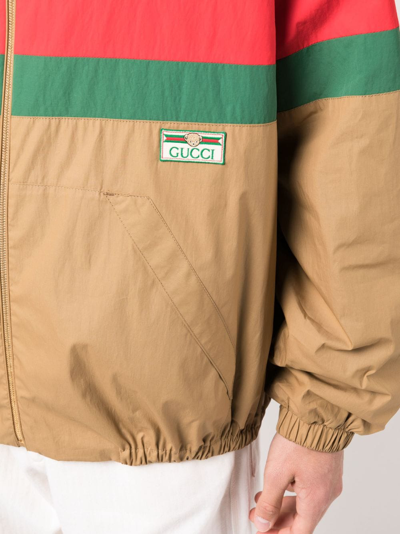 Shop Gucci Web-stripe Zip-up Shirt Jacket In Braun