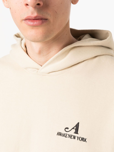 Shop Awake Ny Embroidered-logo Cotton Hoodie In Nude