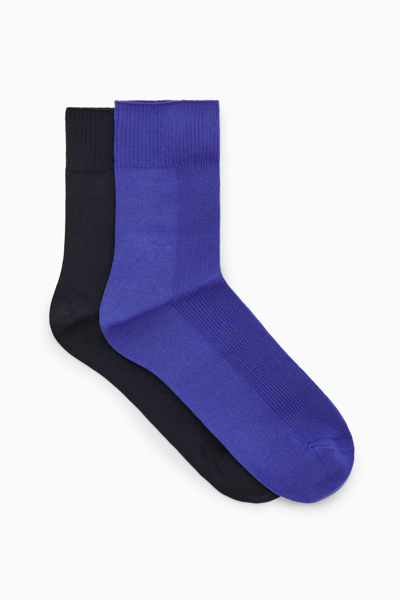 Shop Cos 2-pack Ribbed Panel Socks In Blue