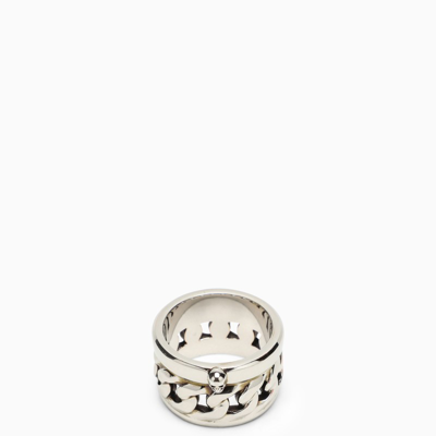 Shop Alexander Mcqueen | Logo Detail Silver-tone Ring In Metal