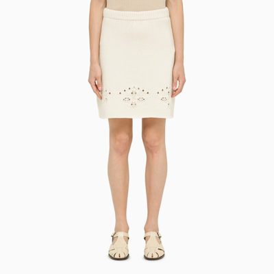 Shop Chloé | Perforated Wool Milk Skirt In White
