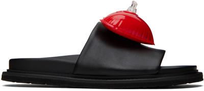 Shop Moschino Black Inflatable Heart Slides In 000 * Nero
