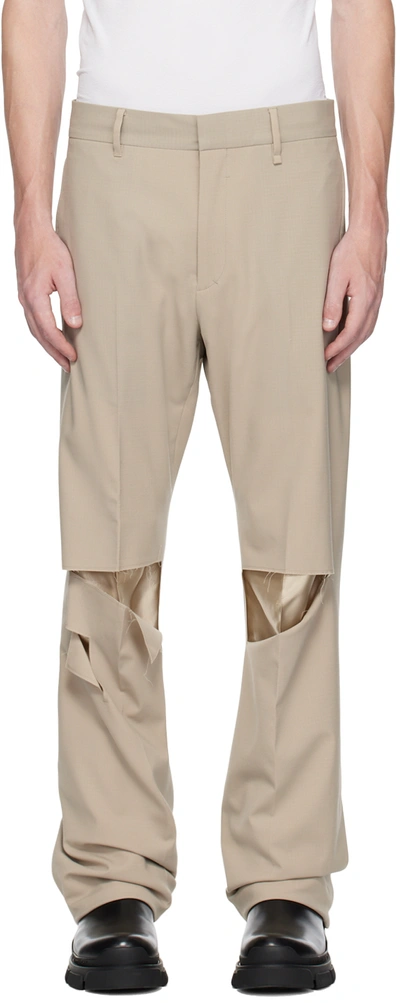 Shop Givenchy Beige Destroyed Trousers In 099-stone Grey