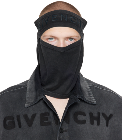 Shop Givenchy Black Embroidered Balaclava In 011-faded Black
