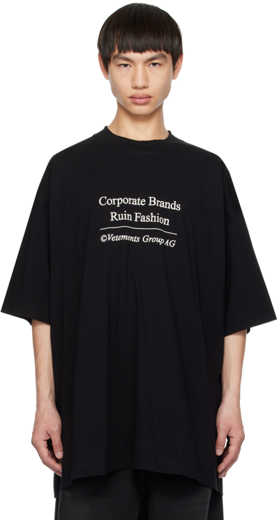 Shop Vetements Black 'corporate Brands Ruin Fashion' T-shirt