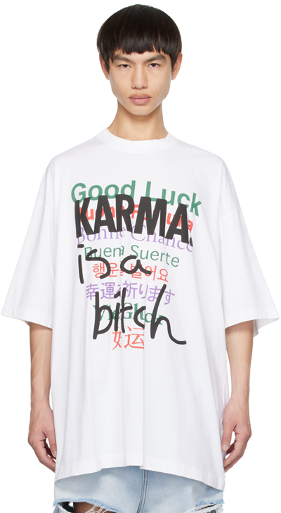 Shop Vetements White 'karma Is A Bitch' T-shirt