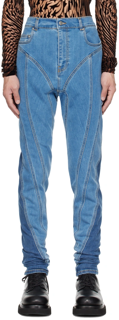 Shop Mugler Blue Spiral Jeans In B6403 Med