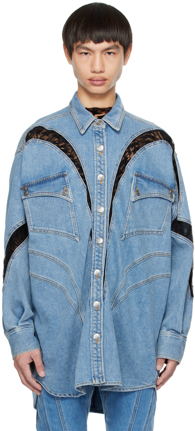 Shop Mugler Blue Oversized Denim Jacket In 3074 Med