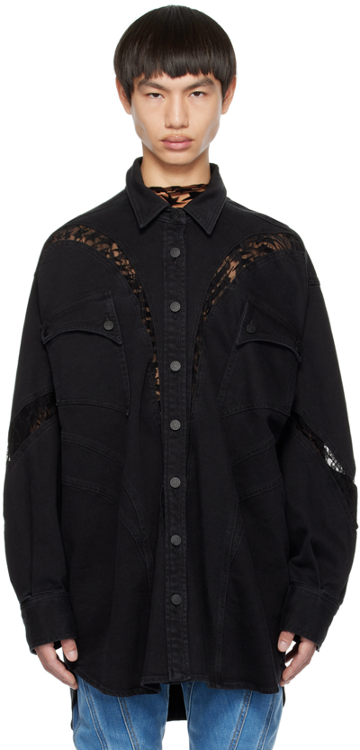 Shop Mugler Black Oversized Denim Jacket In B1999 Blk