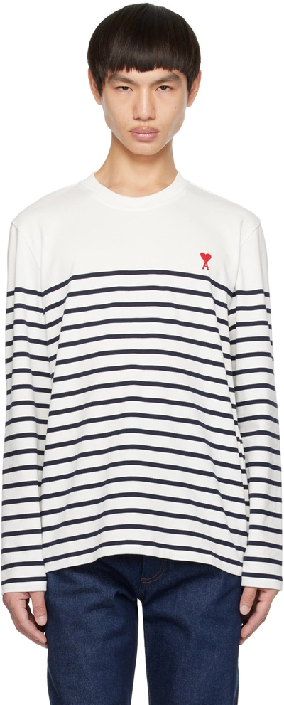 Shop Ami Alexandre Mattiussi White & Navy Ami De Cœur T-shirt In Natural White/nautic