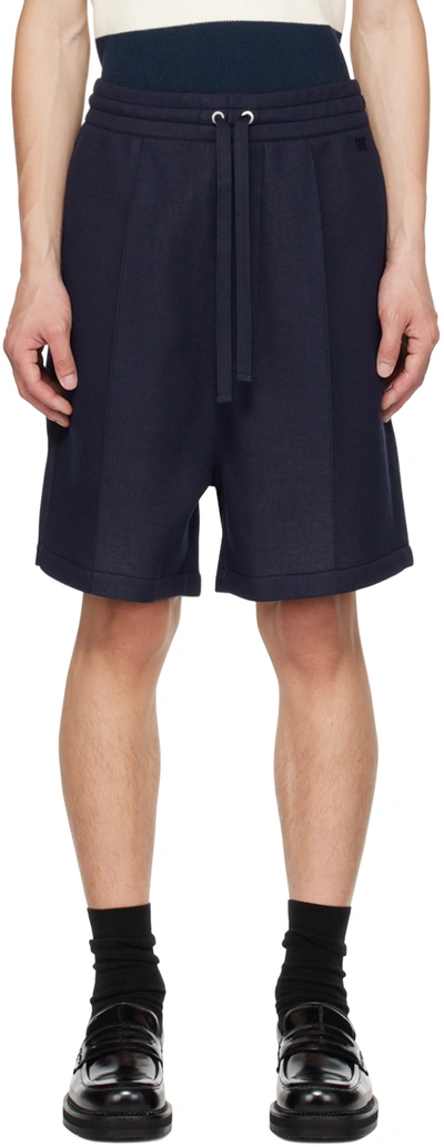 Ami Alexandre Mattiussi Navy Pinched Seam Shorts In Nautic Blue/491