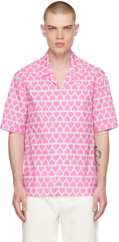 Shop Ami Alexandre Mattiussi Pink & White Printed Shirt In Candy Pink/natural W