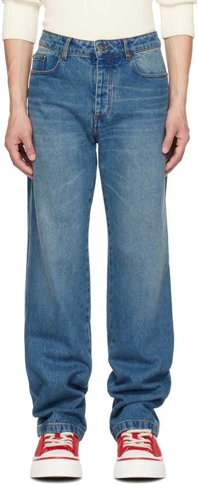 Shop Ami Alexandre Mattiussi Blue Straight-fit Jeans In Used Blue/480