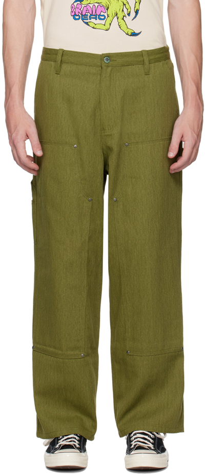 Shop Brain Dead Khaki Double Knee Utility Trousers In Olive