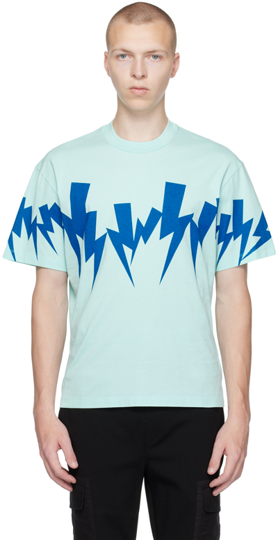 Shop Neil Barrett Blue Jumbled Bolt T-shirt In Aqua/lapis Blue