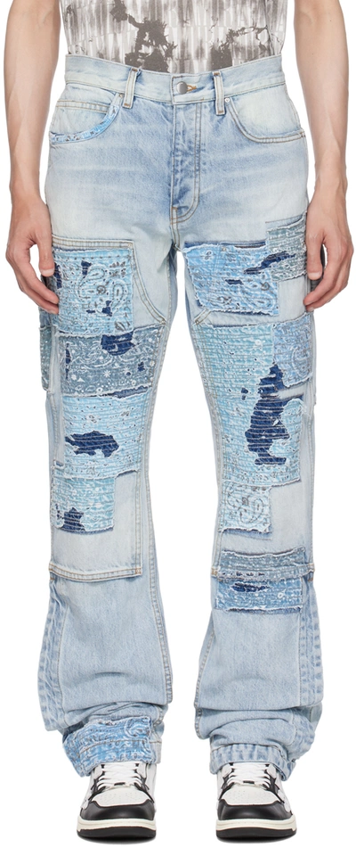 Amiri Patchwork Bandana Carpenter Straight Jean In Stone Indigo