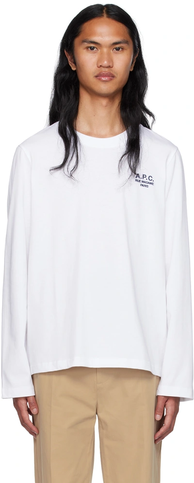 Shop Apc White Oliver Long Sleeve T-shirt In Aab White