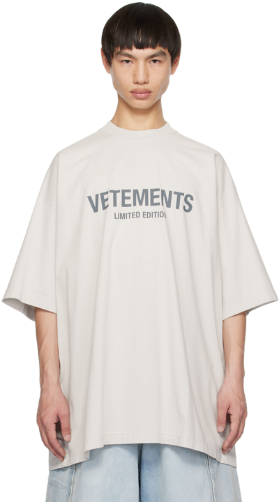 Shop Vetements Gray 'limited Edition' T-shirt In Oyster Mushroom