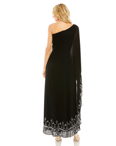 Mac Duggal One Shoulder Embellished Trapeze Gown In Black Silver