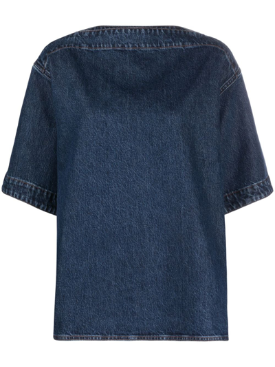 Shop Totême Short-sleeve Denim Top In Blue