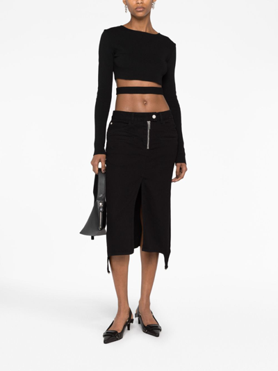 Courrèges Asymmetric Zipped Denim Skirt In Black