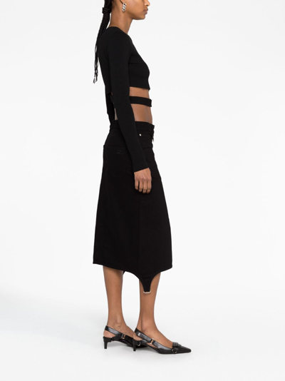 Courrèges Asymmetric Zipped Denim Skirt In Black
