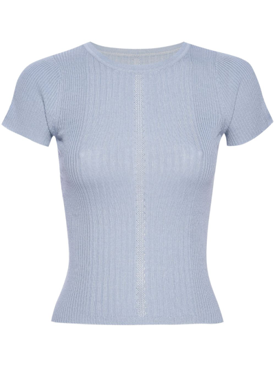 Shop Rta Crew-neck Ribbed-knit Silk Top In Blue
