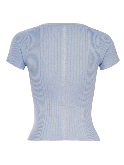 Shop Rta Crew-neck Ribbed-knit Silk Top In Blue