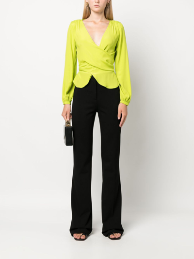 Pinko High-waisted Flared Crepe Trousers In Black